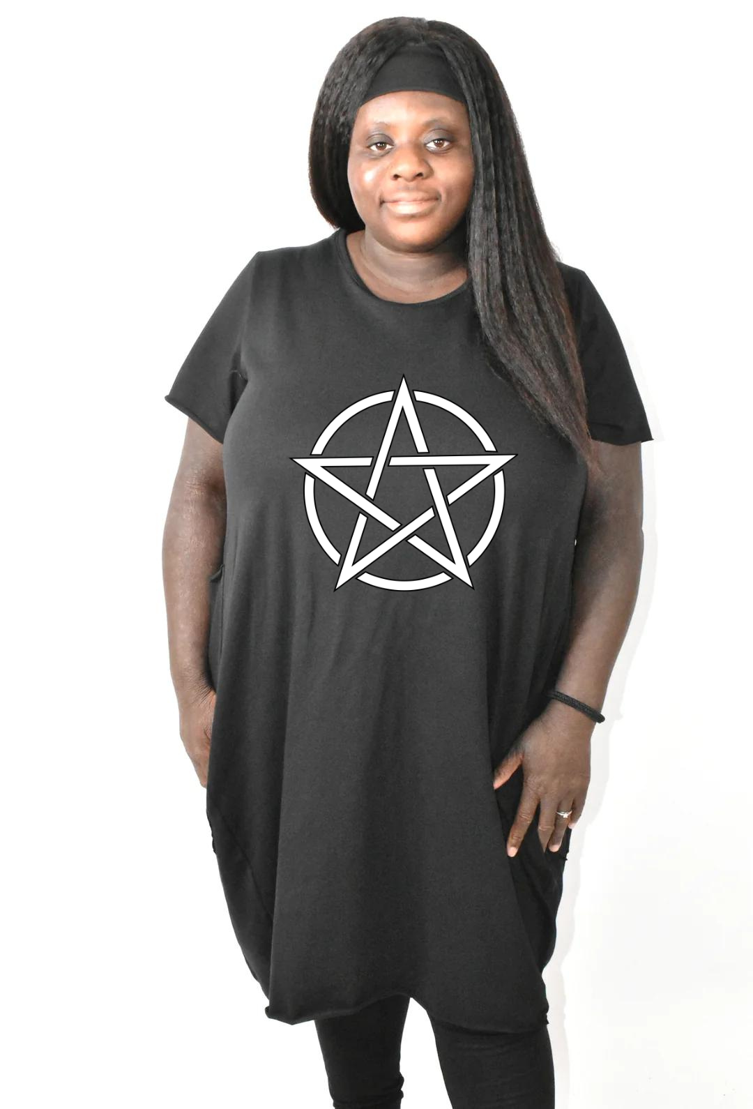 Black Pentagram Printed T-shirt Dress