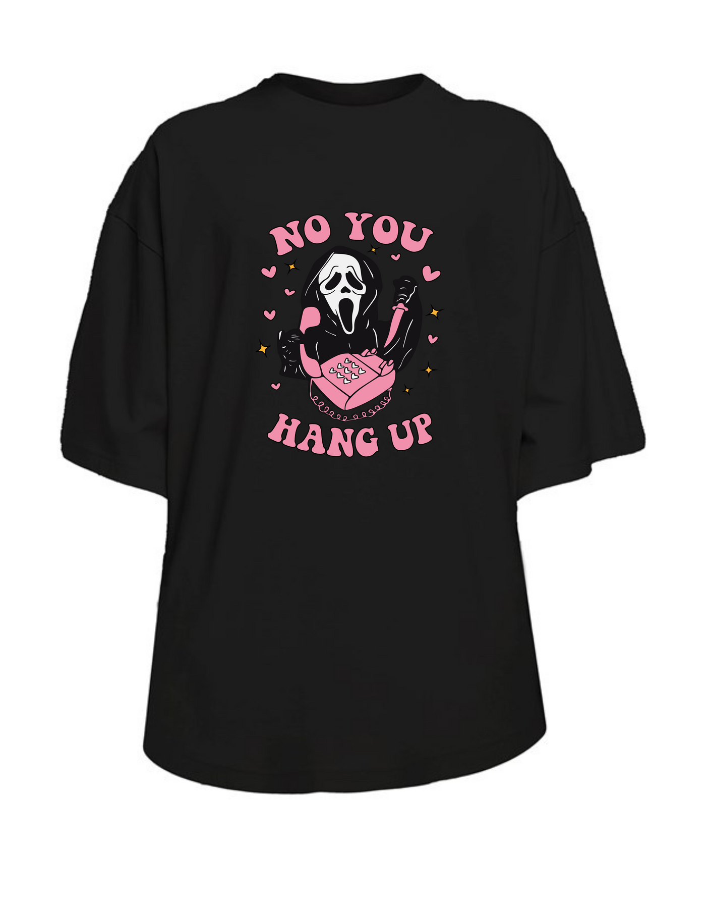 Black "No You Hang Up" Drop Sleeve Oversized Tee Dress