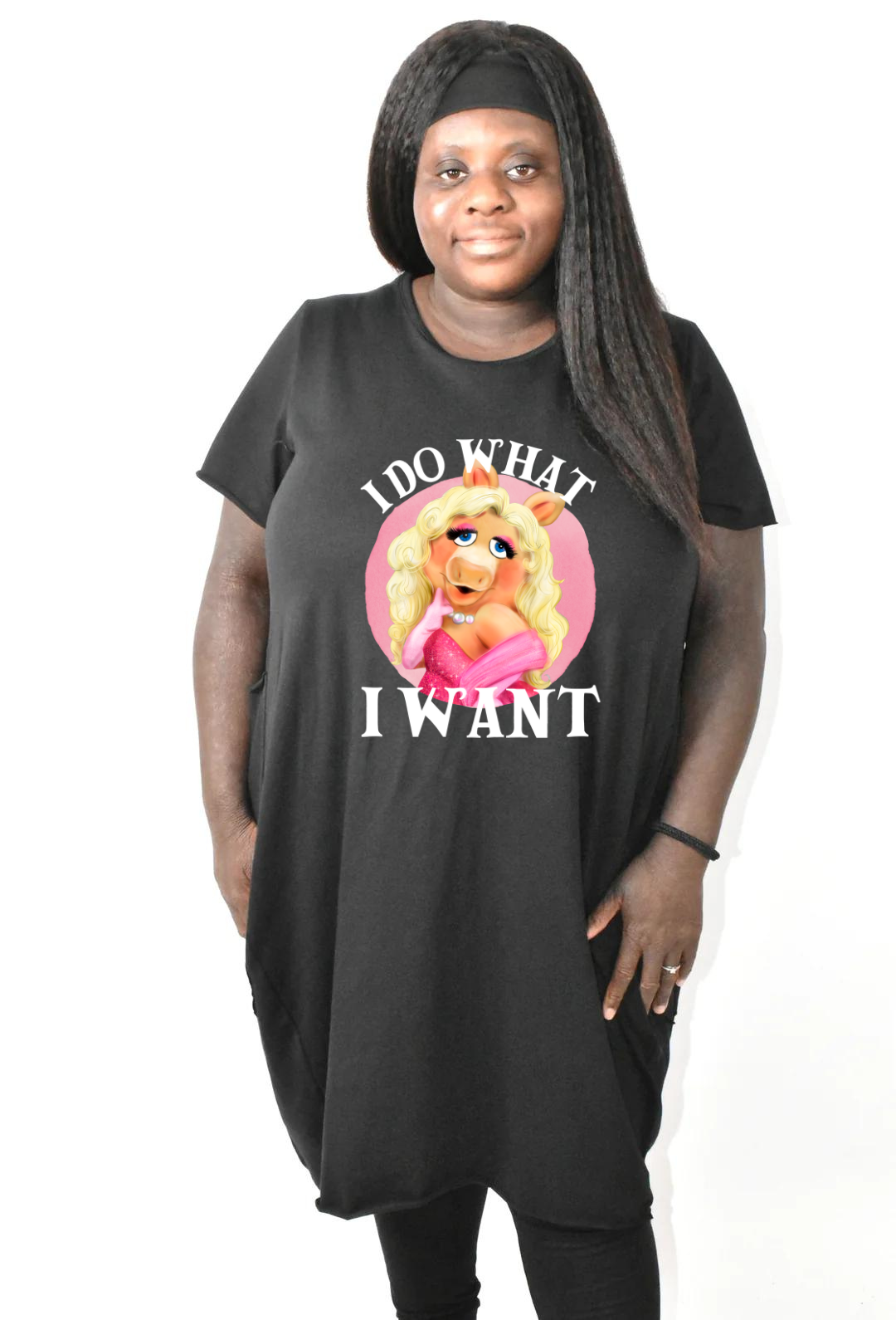 Black "I Do What I Want" Printed T-shirt Dress