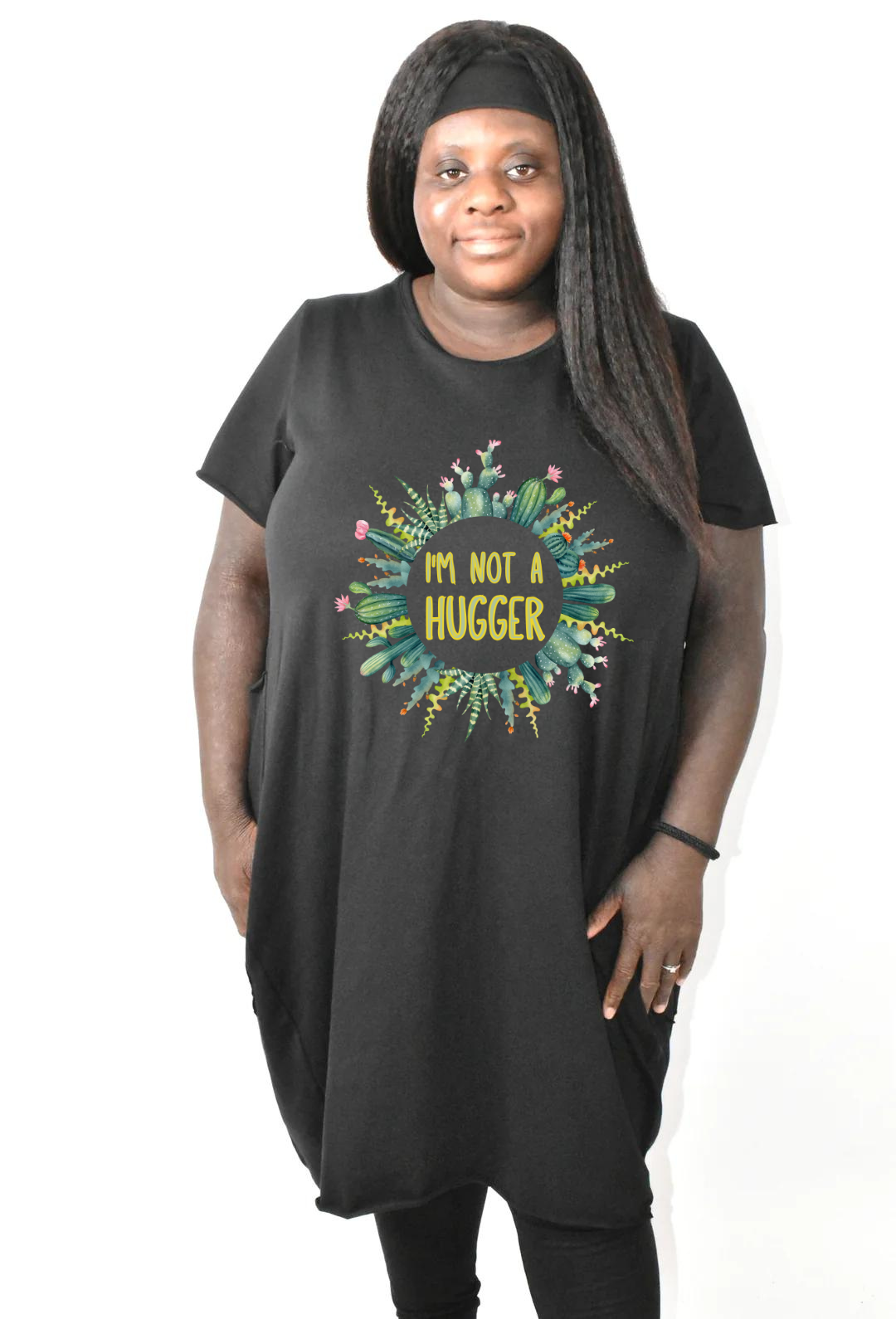Black "I'm Not A Hugger" Printed T-shirt Dress