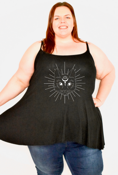 Black Celestial Kitty Printed Longline Camisole