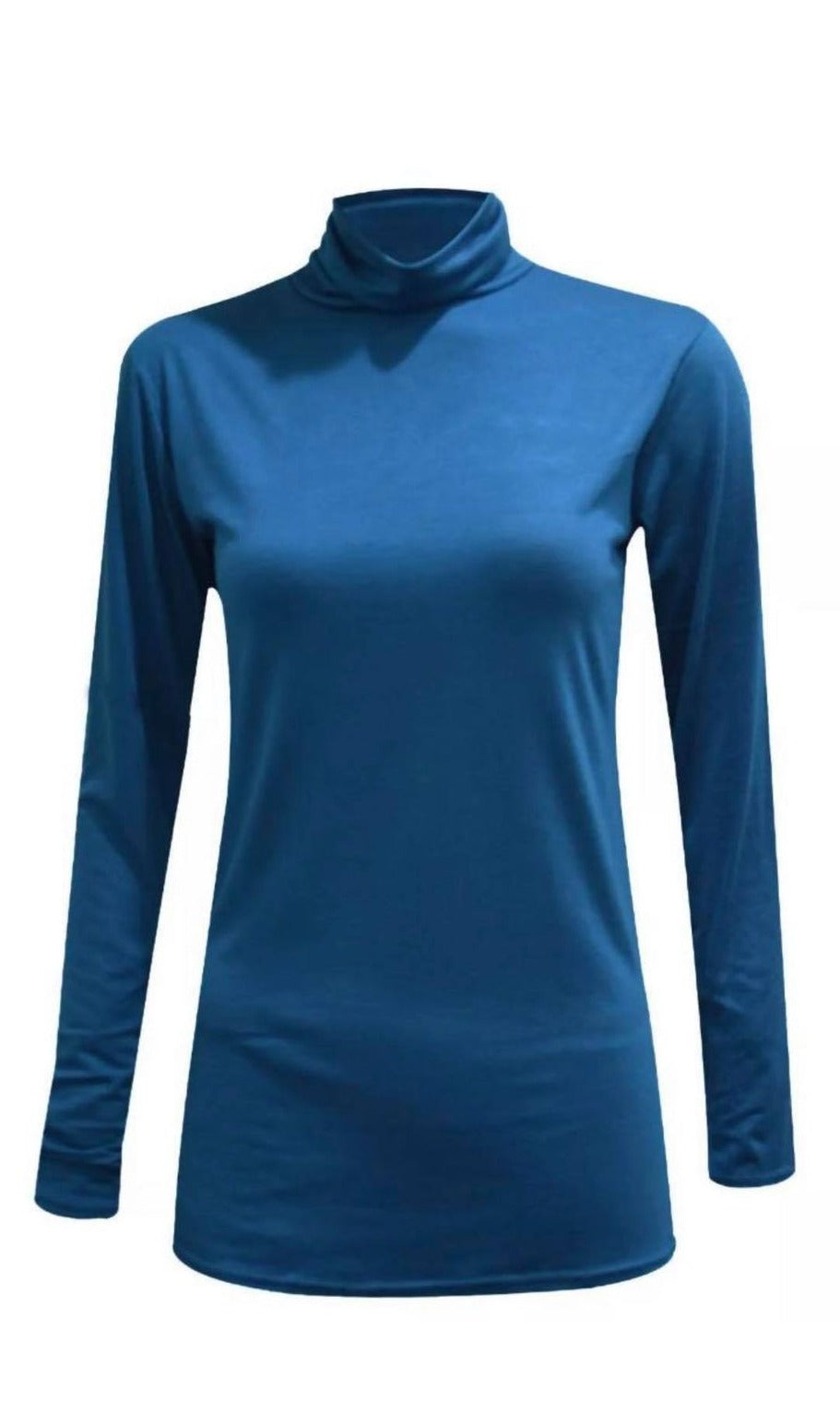 Teal Long Sleeved Jersey Turtle Neck Top