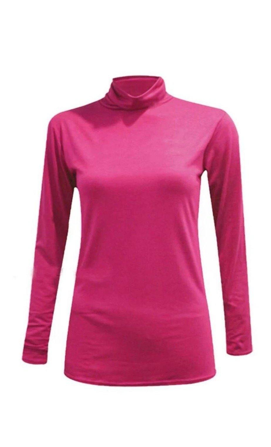 Fuchsia Long Sleeved Jersey Turtle Neck Top