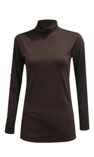 Brown Long Sleeved Jersey Turtle Neck Top - Topsy Curvy Ltd