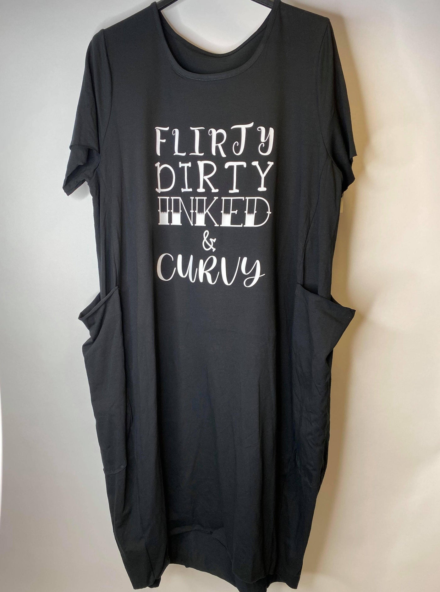 "Flirty, Dirty, Inked & Curvy" Slogan T-shirt Dress - Topsy Curvy Ltd
