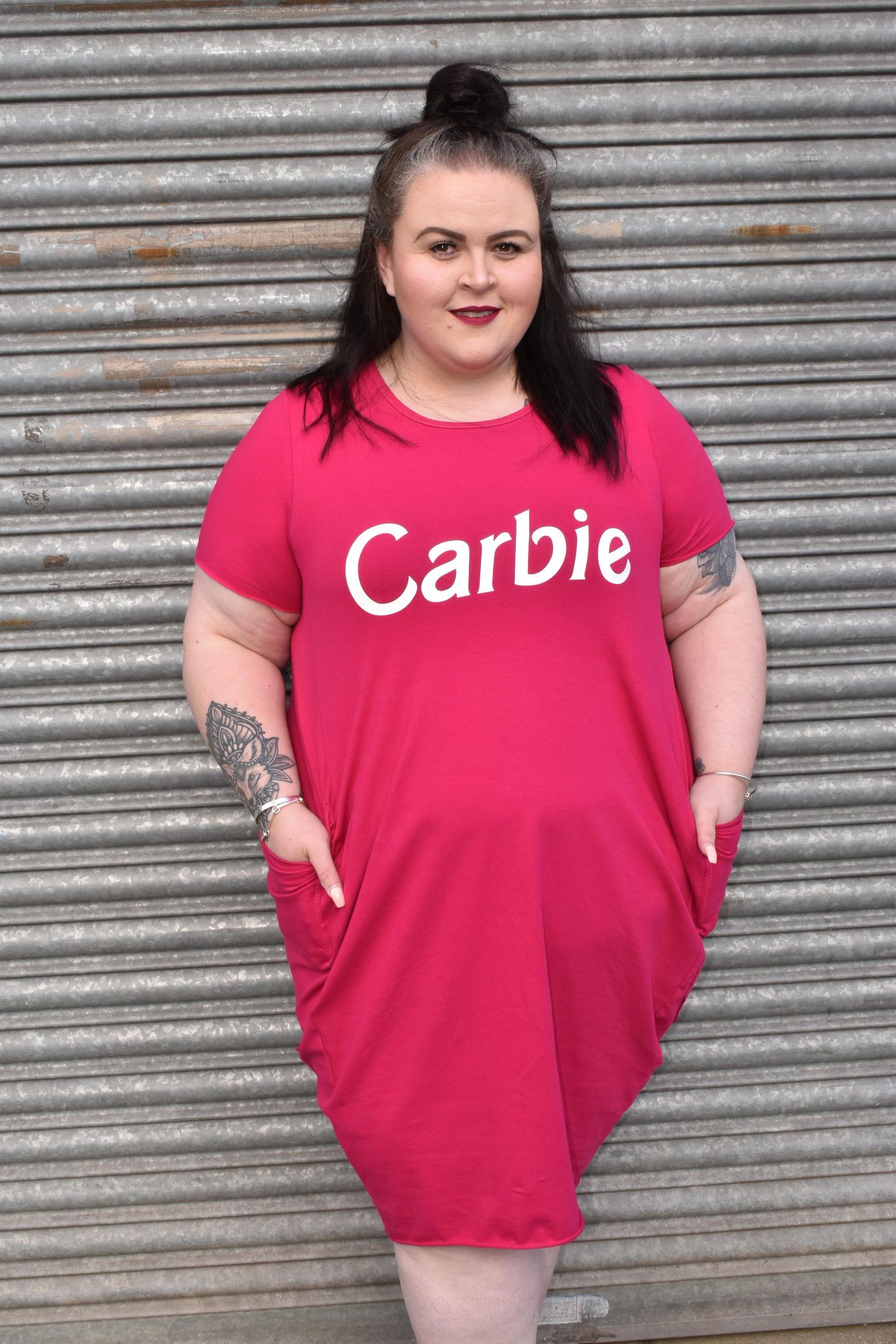 Hot Pink "Carbie" Slogan Slouch T-Shirt Dress