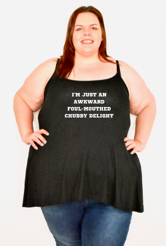 Black "Chubby Delight" Printed Longline Camisole