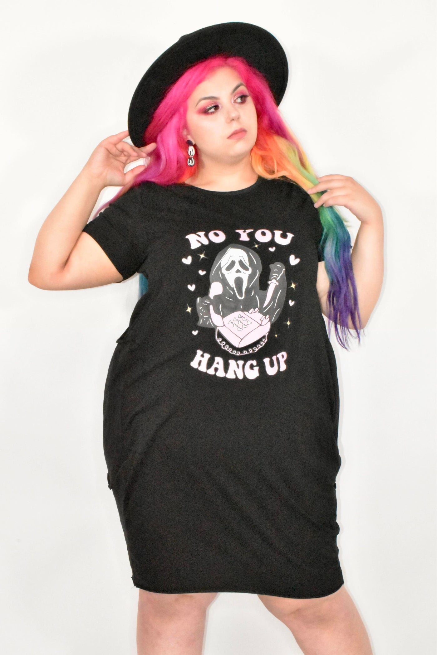Black "No You Hang Up" T-shirt Dress