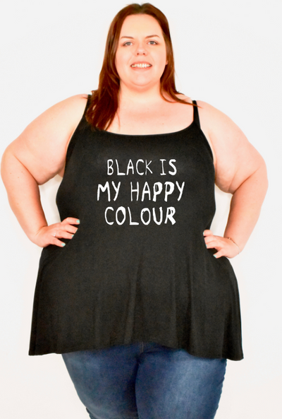 Black "Black Is My Happy Colour" Printed Longline Camisole