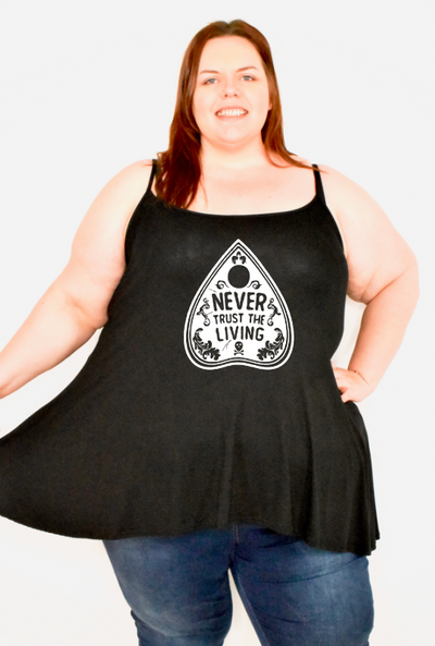 Black "Never Trust The Living" Printed Longline Camisole