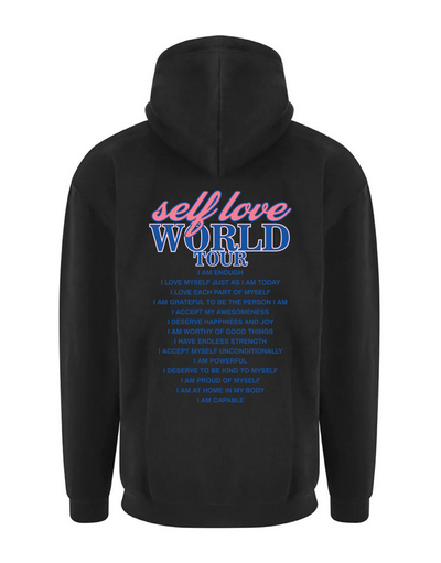 Black "Self Love Tour" Front & Back Printed Longline Unisex Hoodie