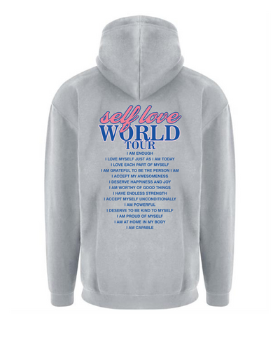 Light Grey "Self Love Tour" Front & Back Printed Longline Hoodie