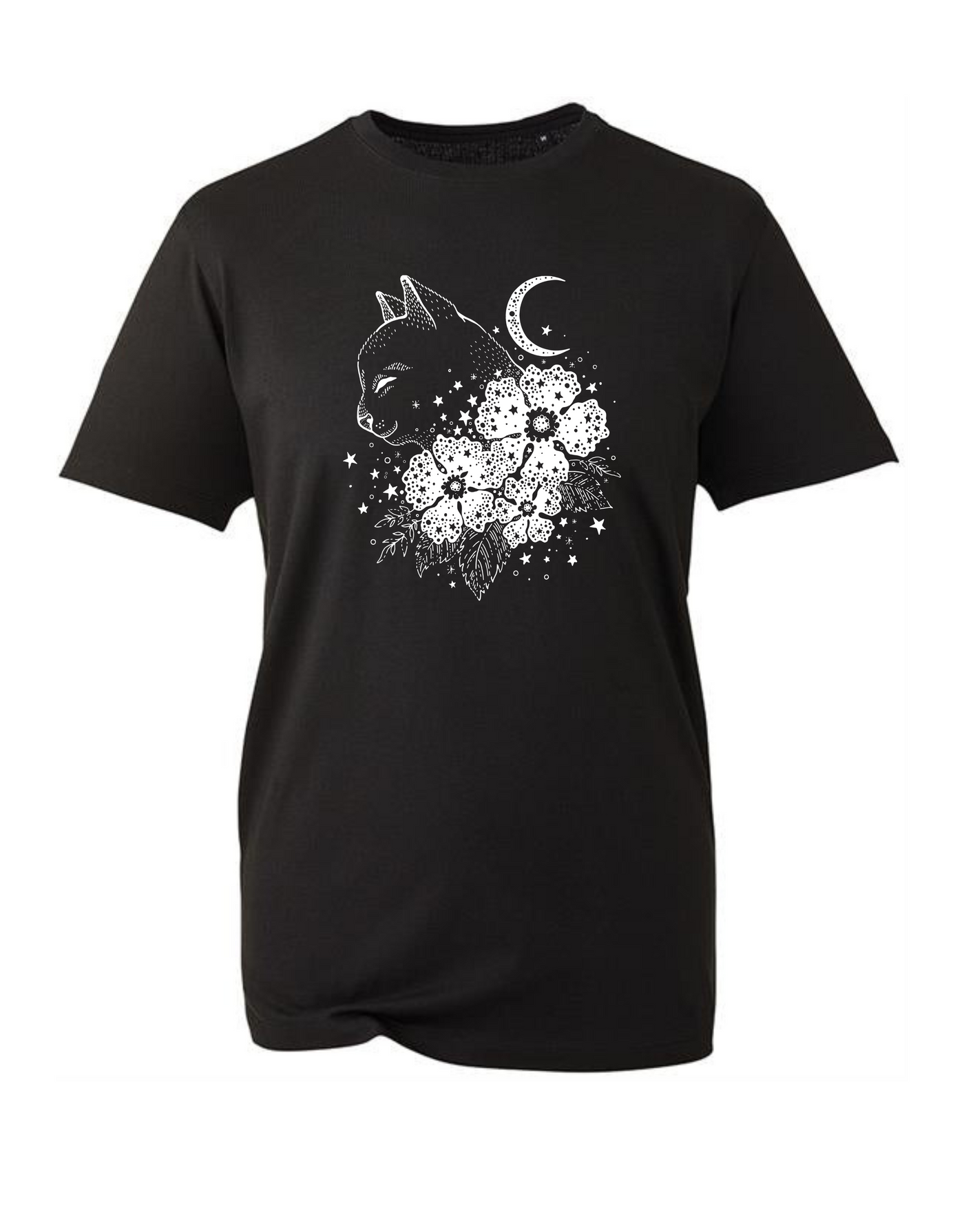 Black Floral Cat Unisex Organic T-Shirt