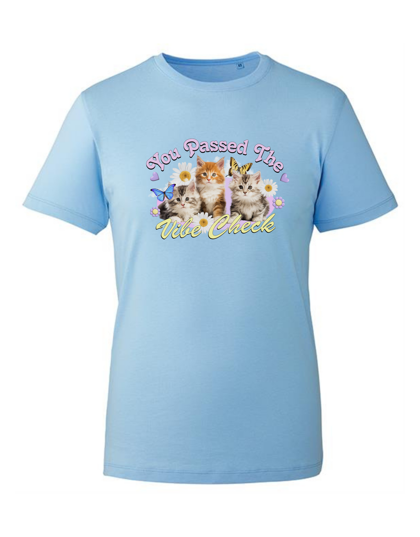 Light Blue "Vibe Check" Kittens Unisex Organic T-Shirt