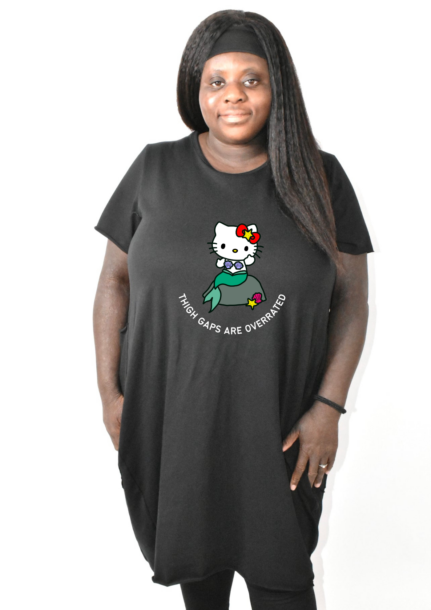 Black “Thigh Gaps Are Overrated” Kitty T-shirt Dress
