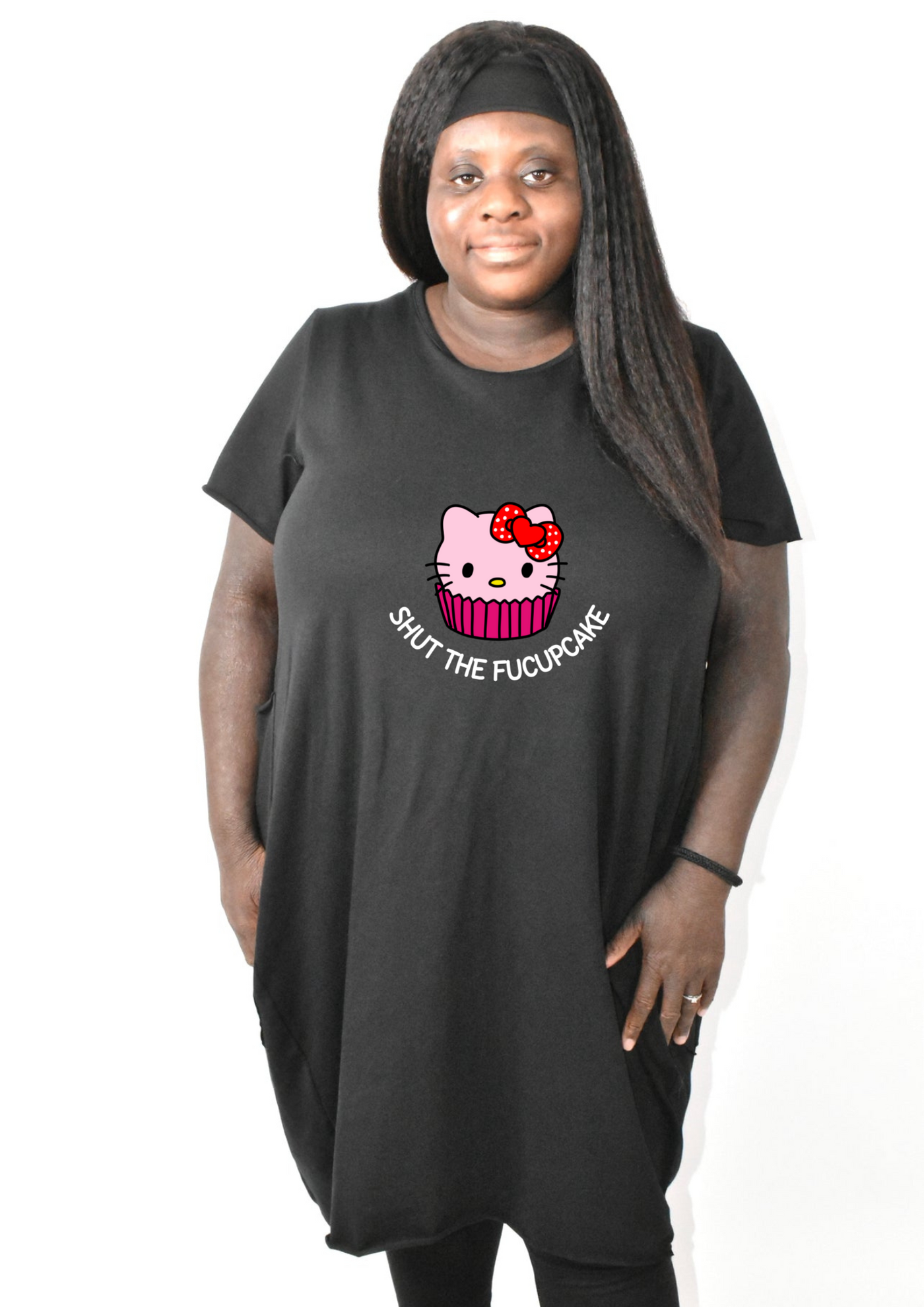 Black “Shut The Fucupcake” Kitty T-shirt Dress