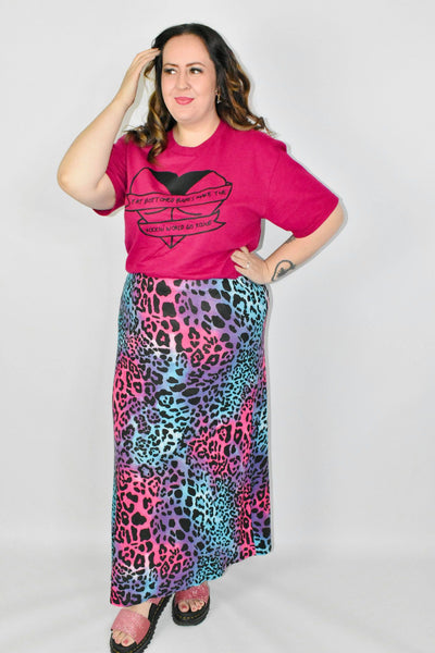 Bright Leopard Print Midi Skirt