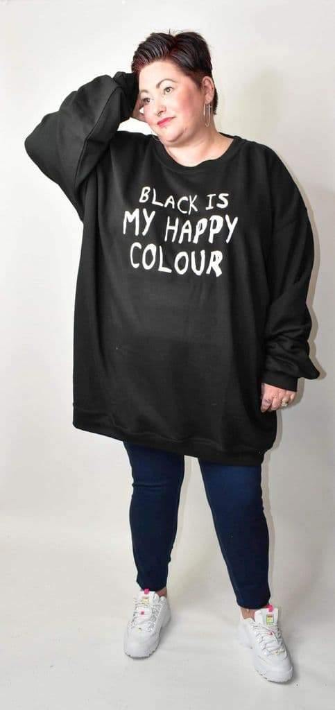 "Black Is My Happy Colour" Longline Sweatshirt - Topsy Curvy Ltd