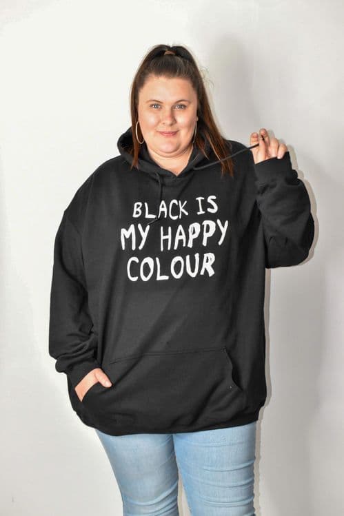 Black "Black Is My Happy Colour" Oversized Longline Hoodie