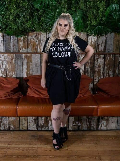 "Black Is My Happy Colour" Slogan T-shirt Dress - Topsy Curvy Ltd