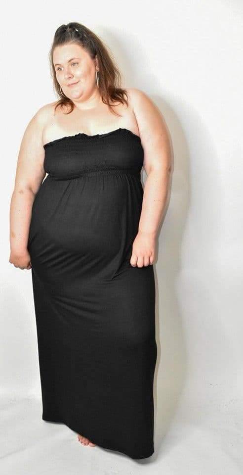 Black Shirred Bandeau Maxi Dress - Topsy Curvy Ltd