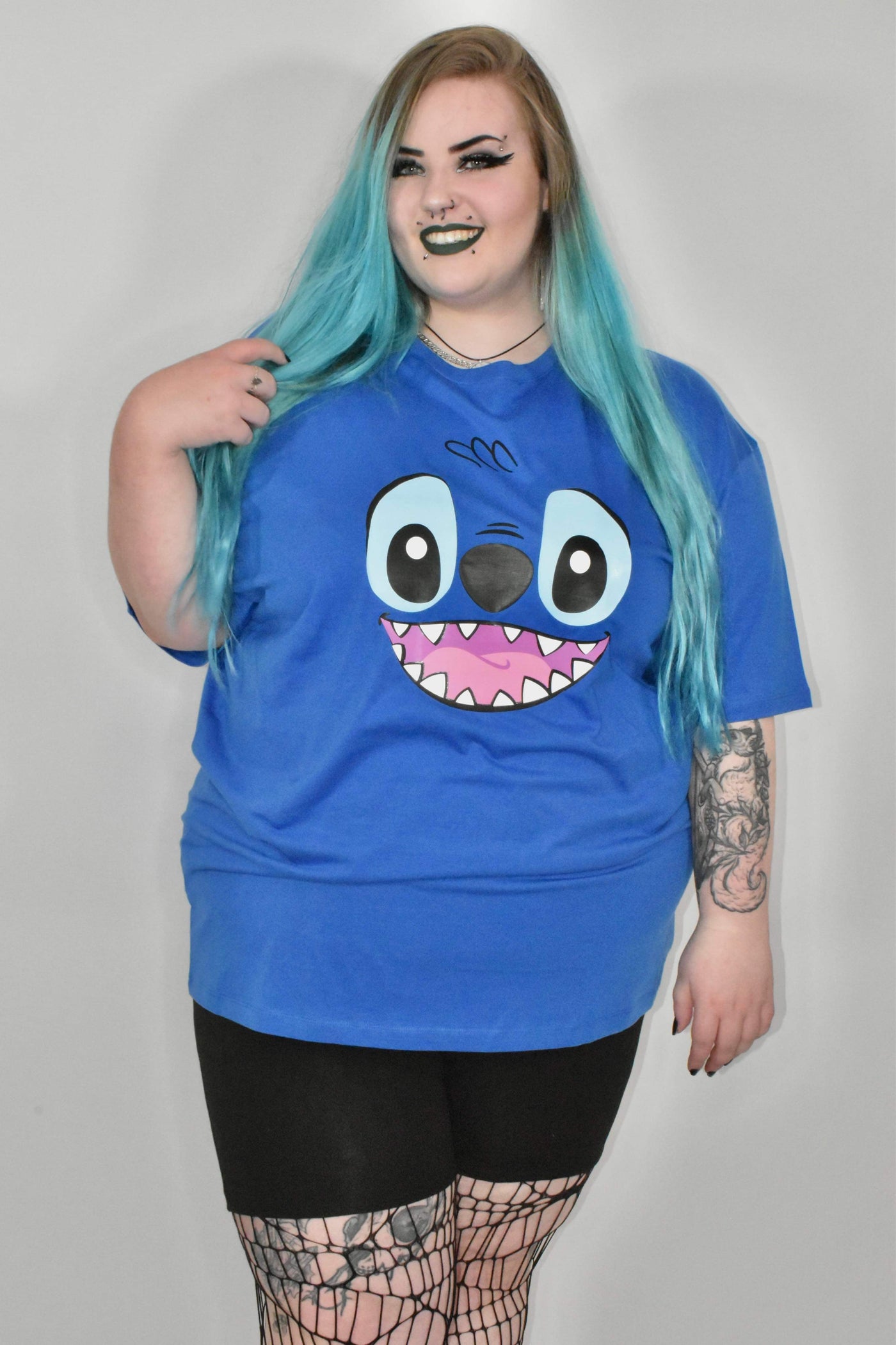 Royal Blue "Stitch Face" Slogan T-Shirt