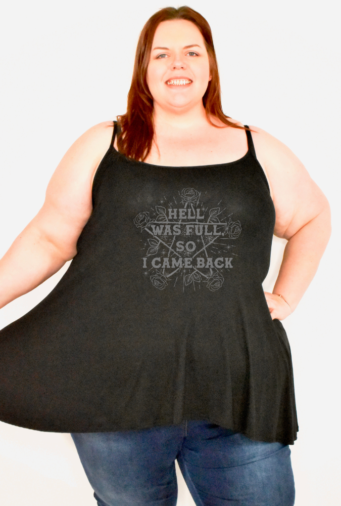 Black "Hell Was Full" Printed Longline Camisole