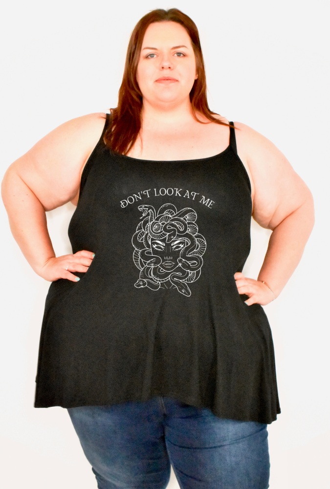 Black "Don't Look At Me" Printed Longline Camisole