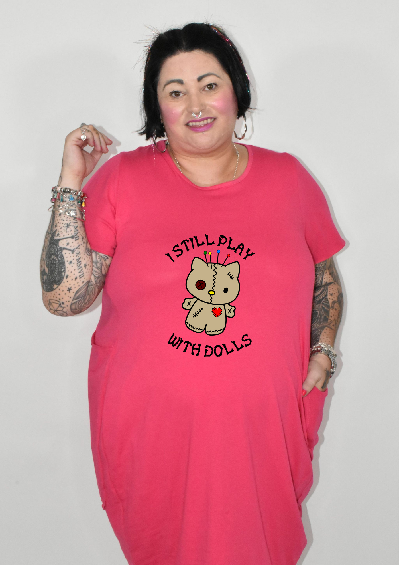 Hot Pink “I Still Play With Dolls” Kitty T-shirt Dress