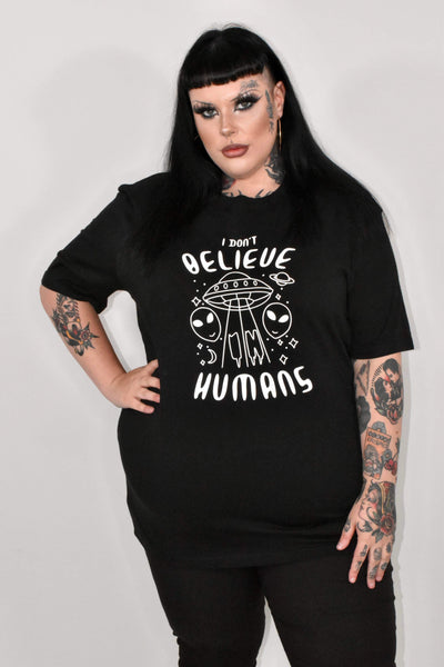 Black "I Don't Believe In Humans" Unisex Slogan T-Shirt
