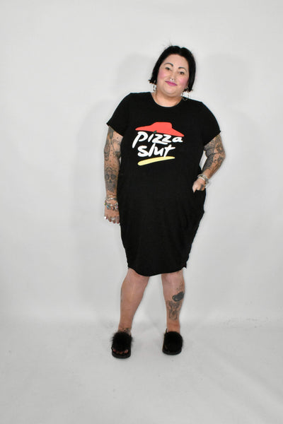 Black "Pizza Slut" T-shirt Dress