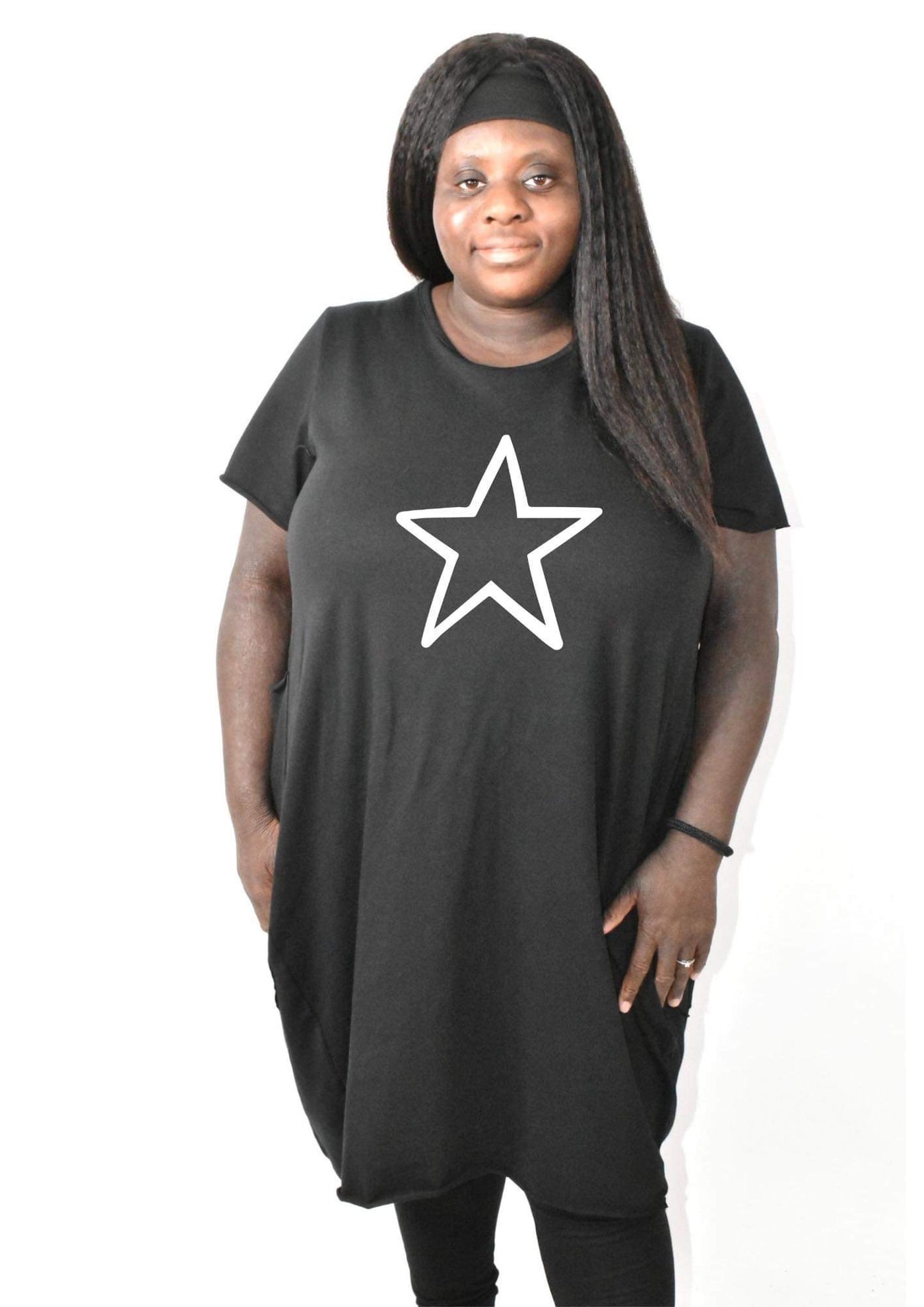 Black Star Printed T-shirt Dress