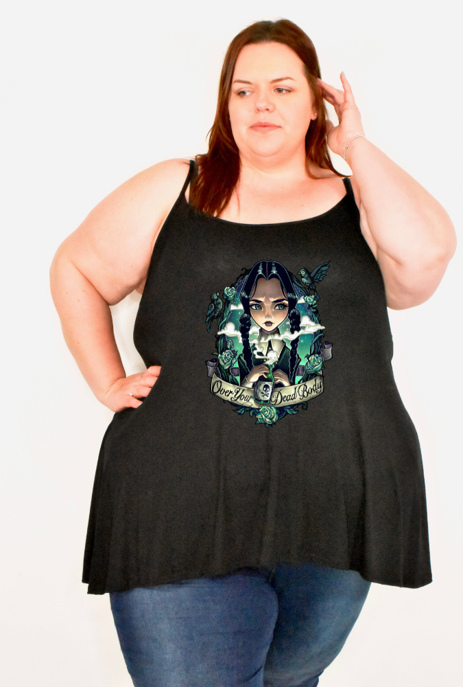 Black "Over Your Dead Body" Printed Longline Camisole