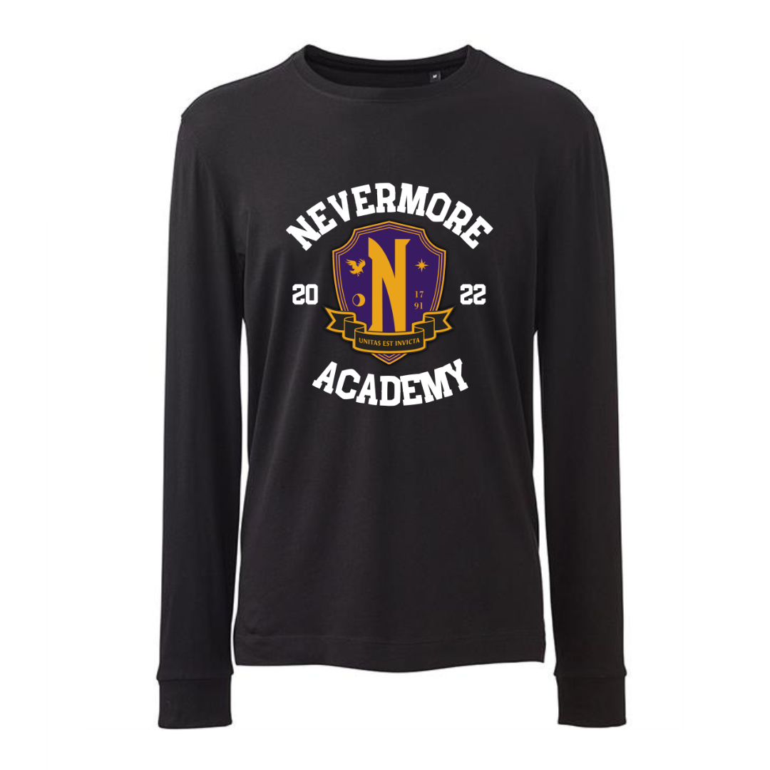 Black "Nevermore Academy" Unisex Organic Long Sleeve T-Shirt