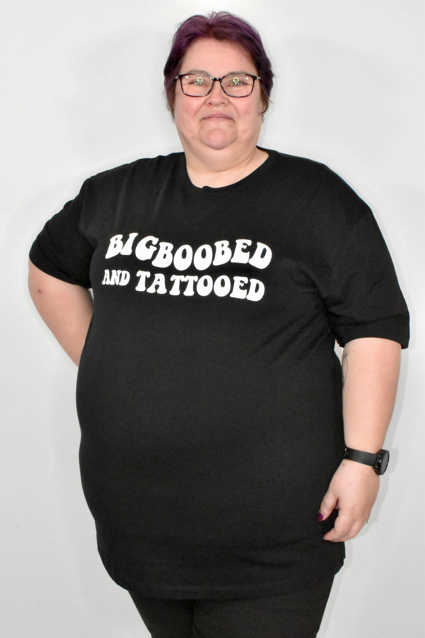 Black "Big Boobed & Tattooed" Slogan T-Shirt