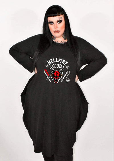 Black Stranger "Hellfire Club" Long Sleeved Pocket Slouch Midi Dress