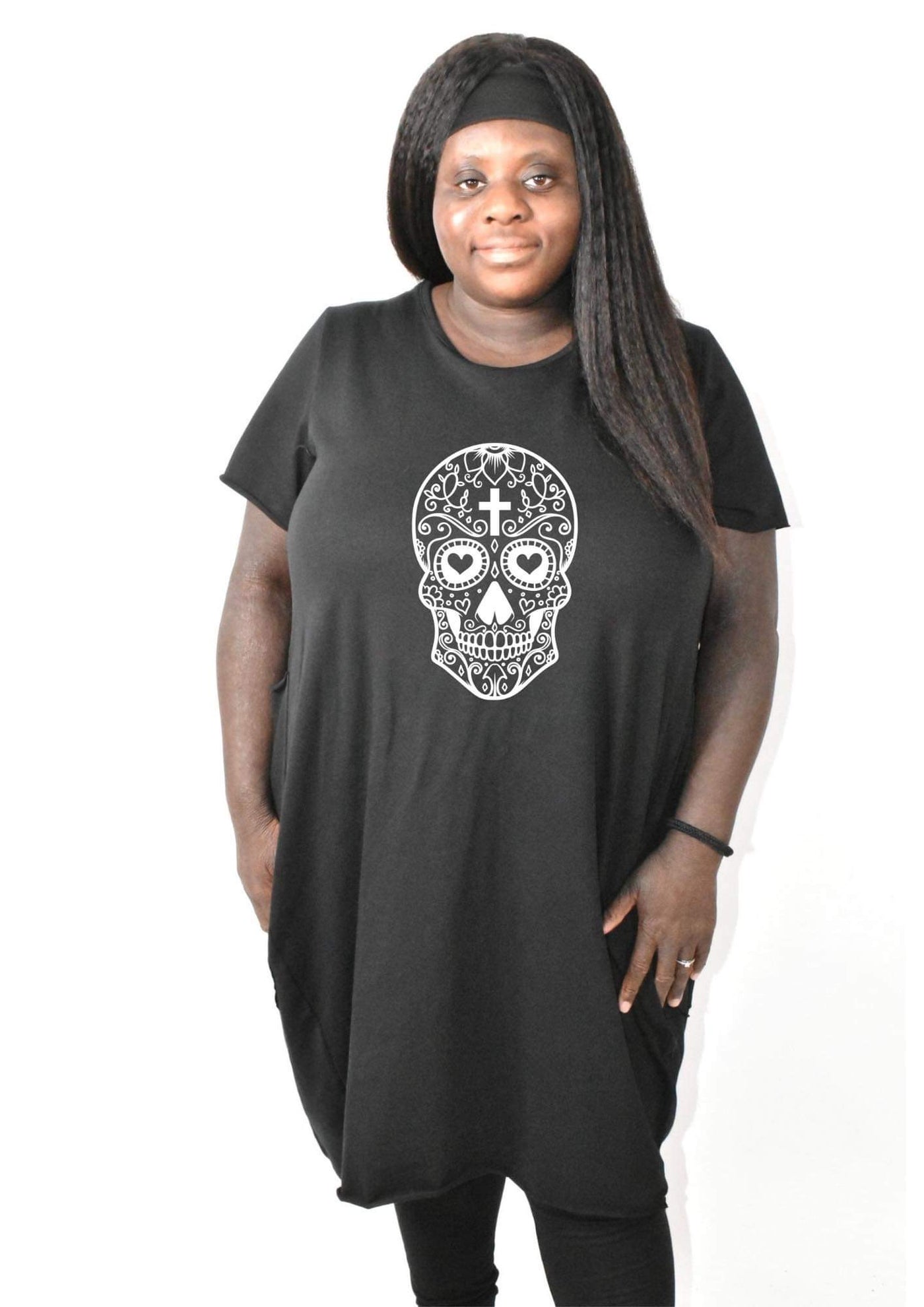 Black Sugar Skull T-shirt Dress