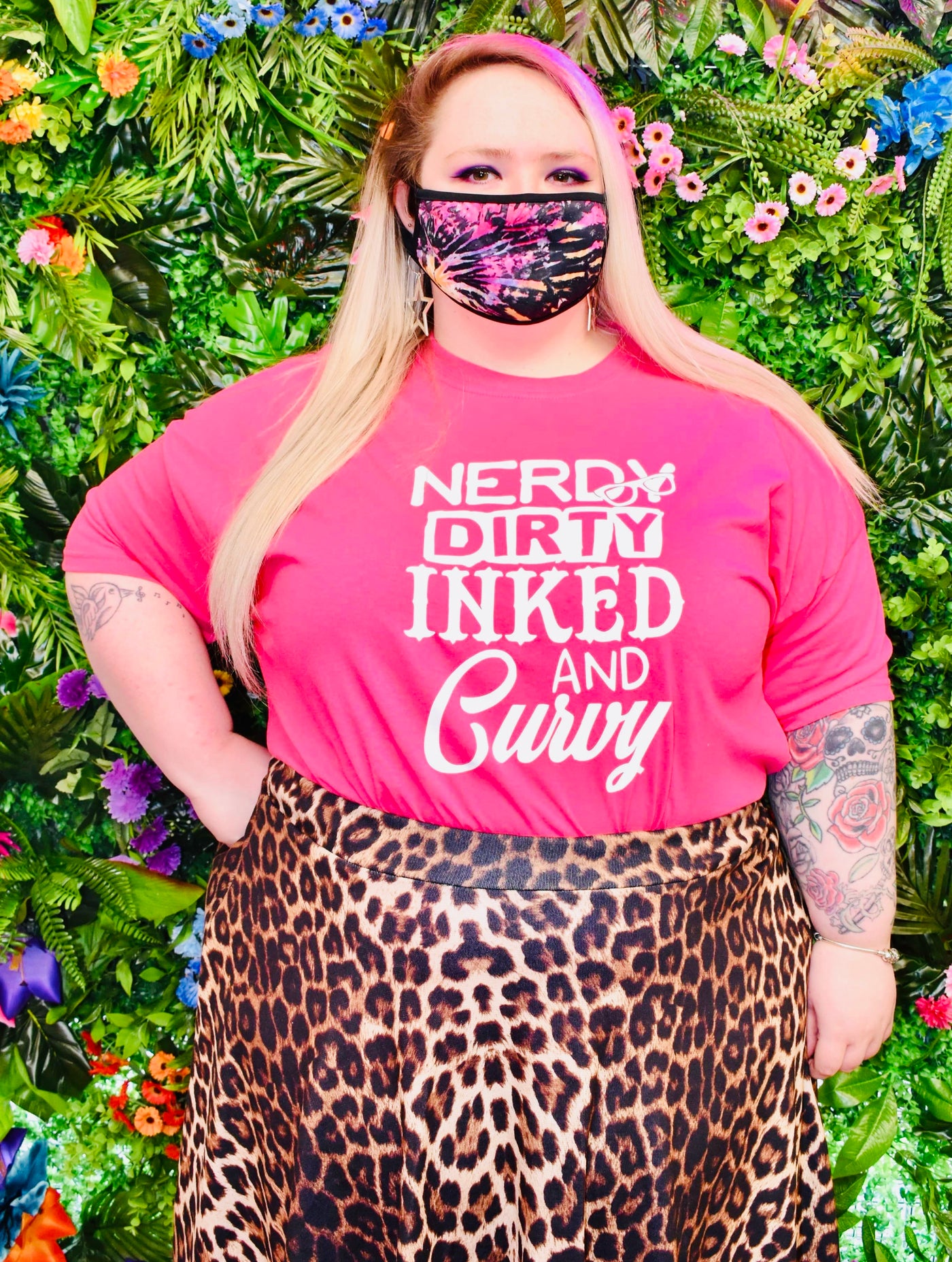Pink "Nerdy, Dirty, Inked & Curvy" Unisex Slogan T-Shirt