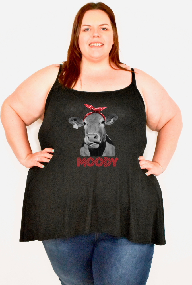 Black "Moody" Cow Printed Longline Camisole