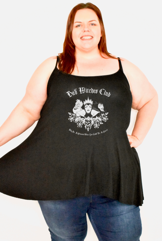 Black "Bad Witches Club" Printed Longline Camisole