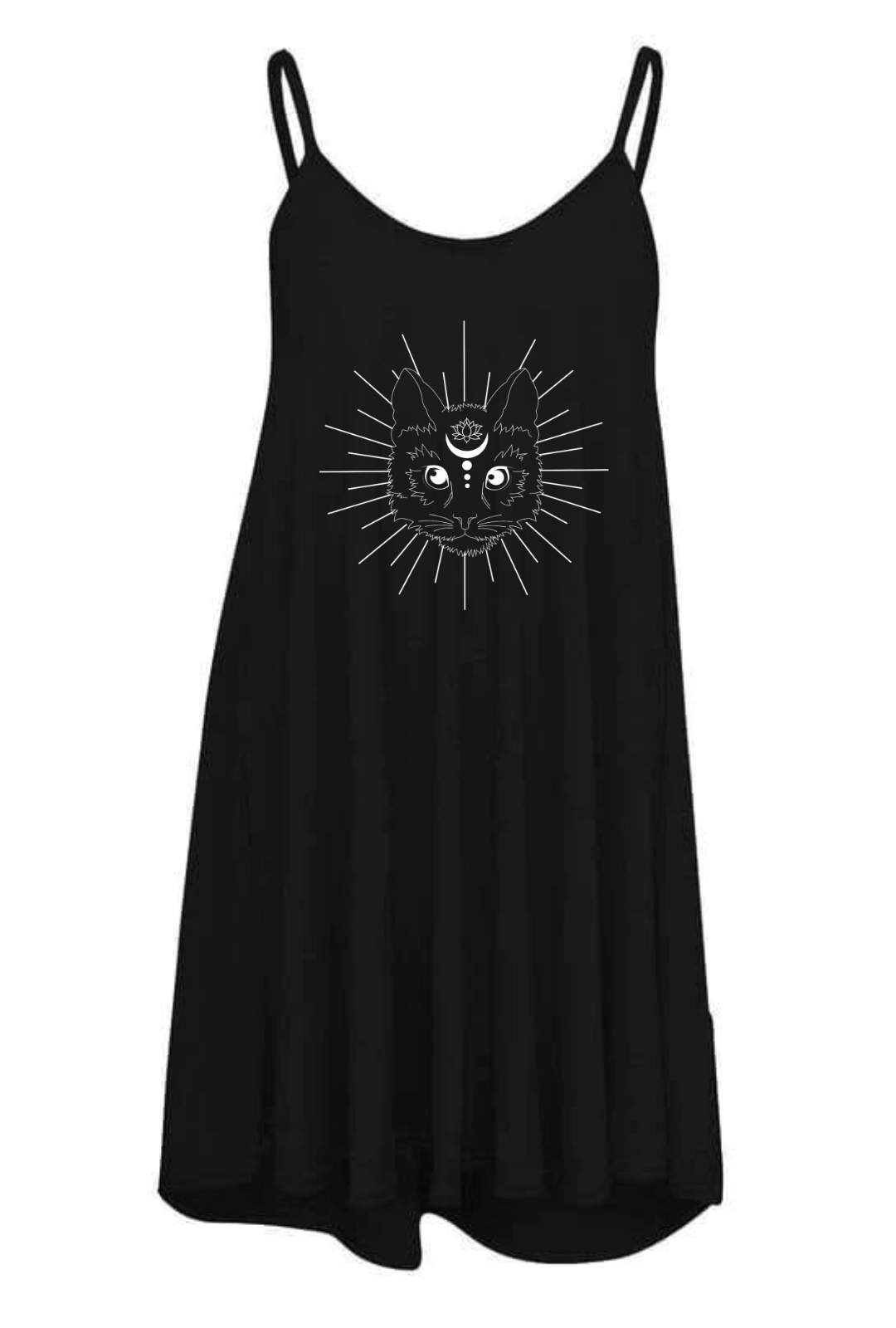 Black Celestial Kitty Printed Longline Camisole