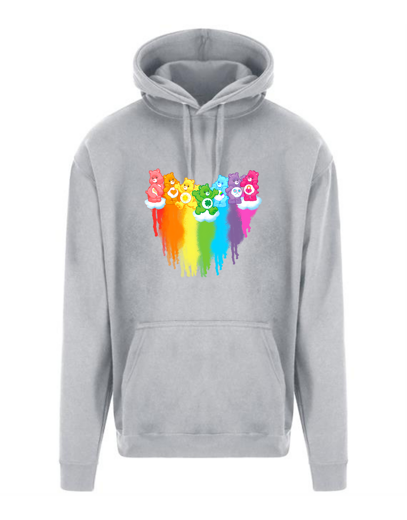 Light Grey Rainbow Bears Print Longline Unisex Hoodie