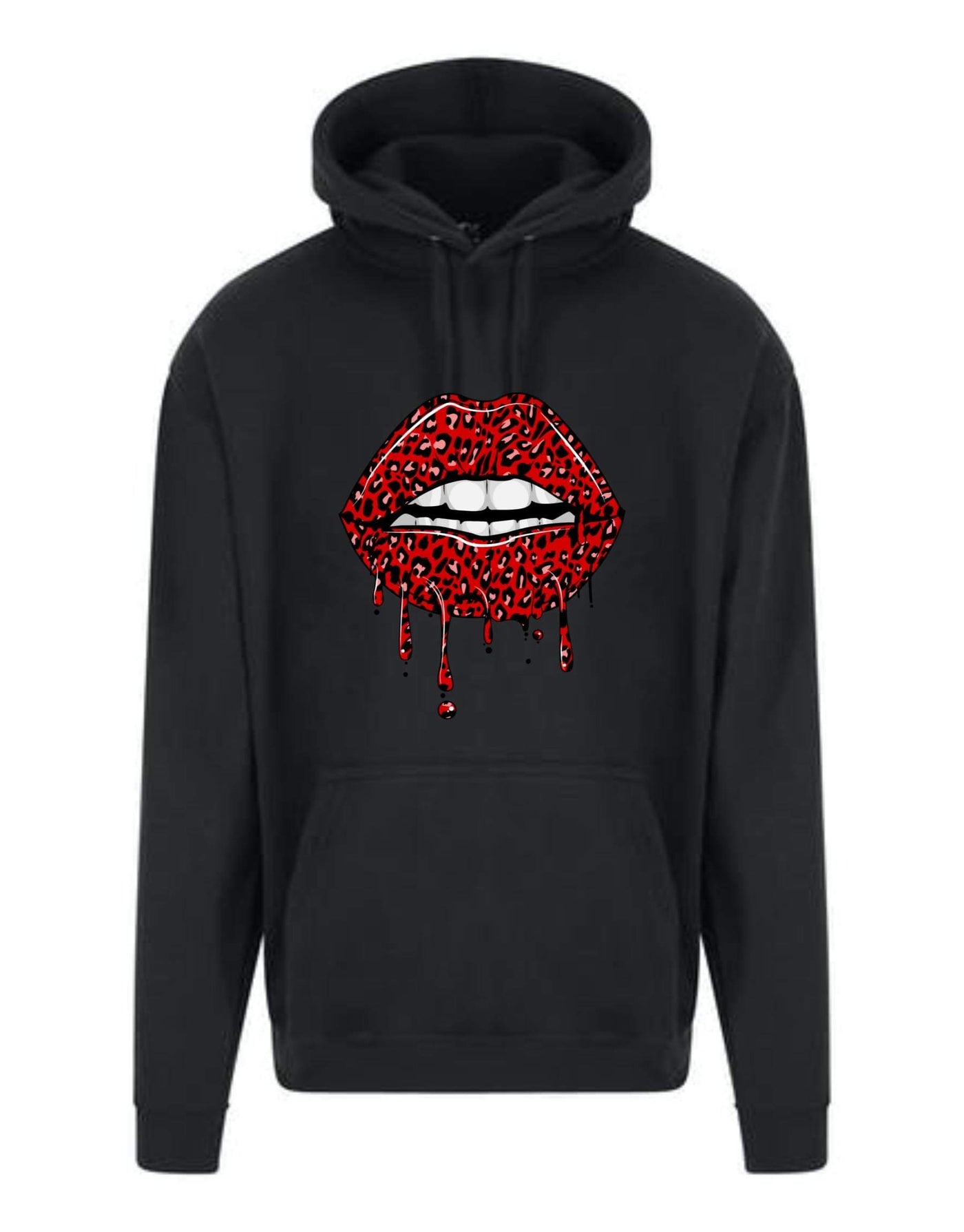 Black "Leopard Drip Lip" Longline Unisex Hoodie