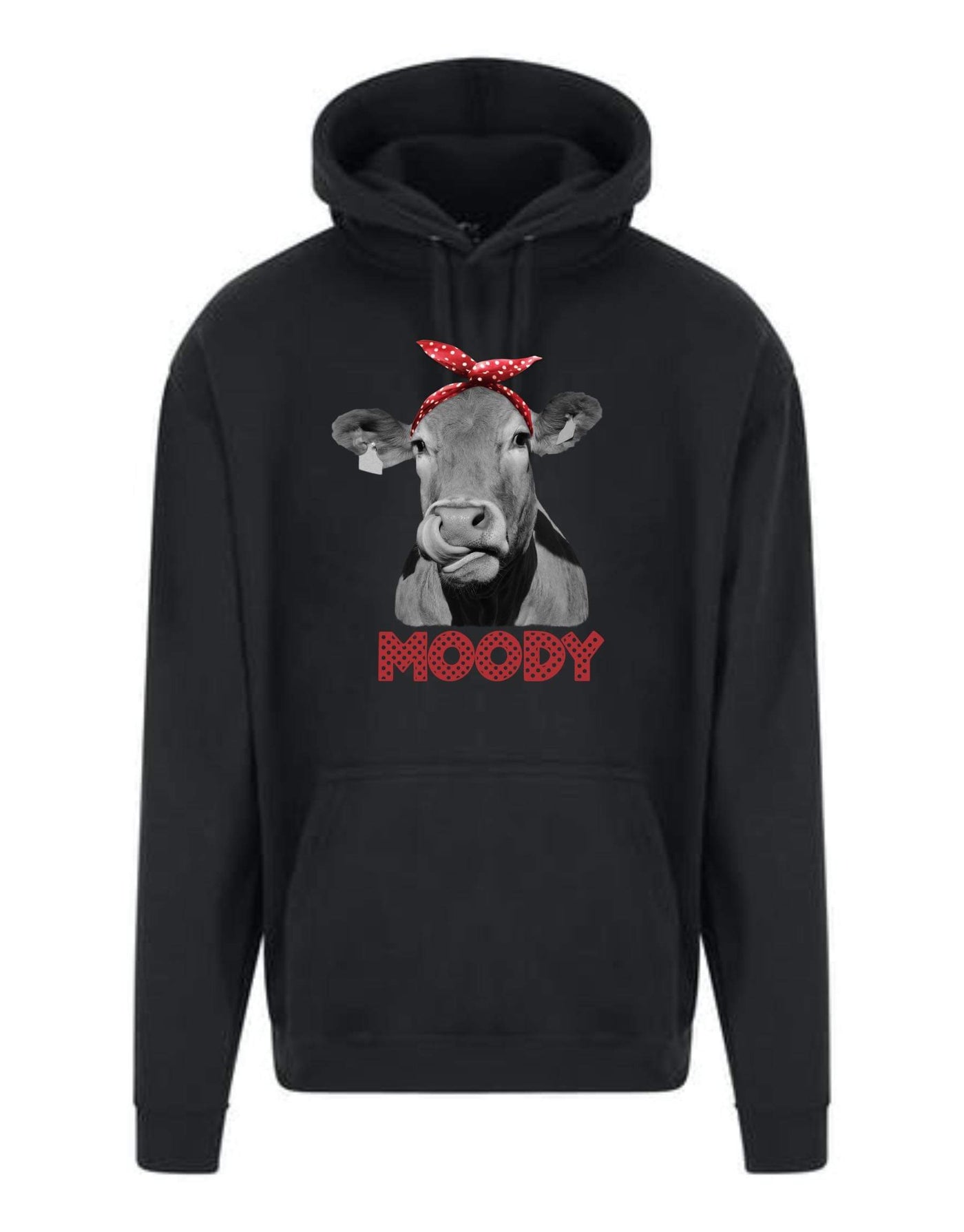 Black “Moody” Cow Longline Unisex Hoodie