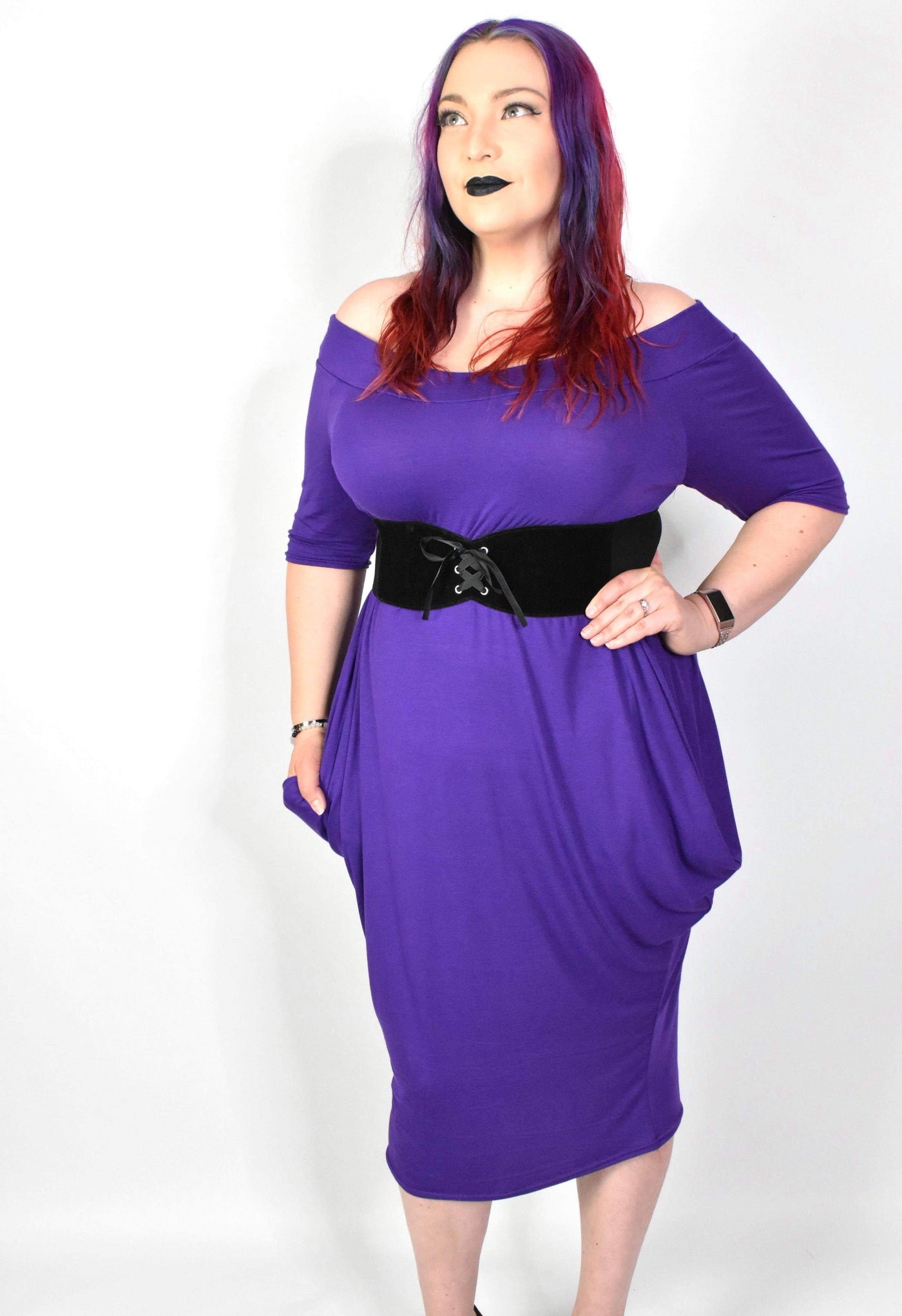 Purple Bardot Slouch Midi Dress