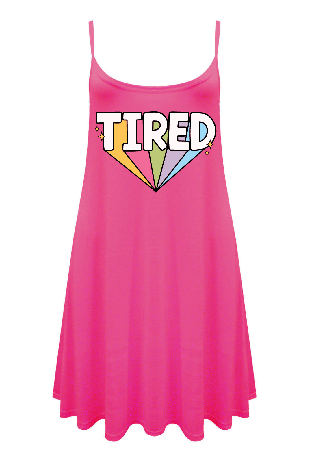 Hot Pink "Tired" Printed Longline Camisole