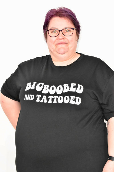 Black "Big Boobed & Tattooed" Slogan T-Shirt