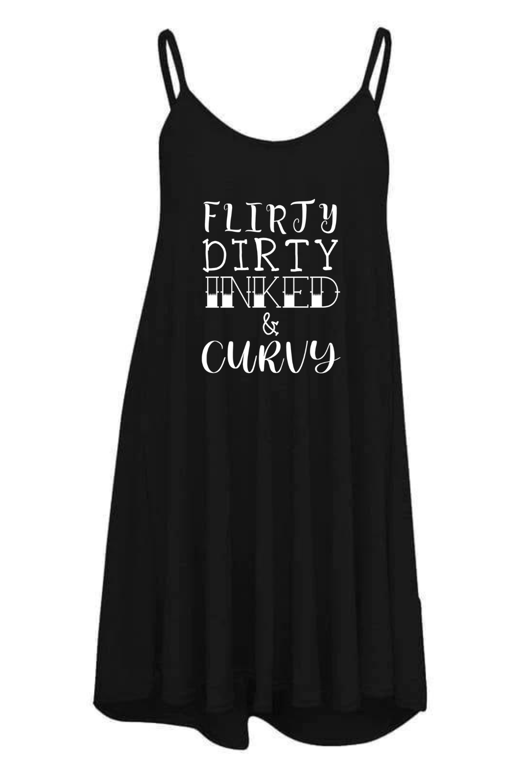 Black "Flirty, Dirty, Inked & Curvy" Printed Longline Camisole