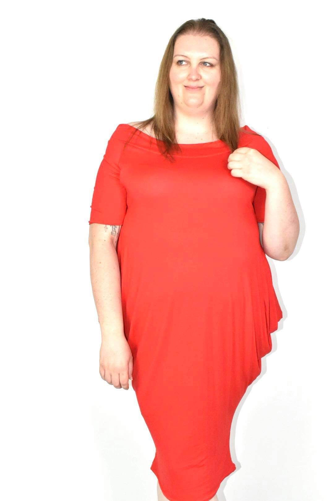 Red Bardot Slouch Midi Dress