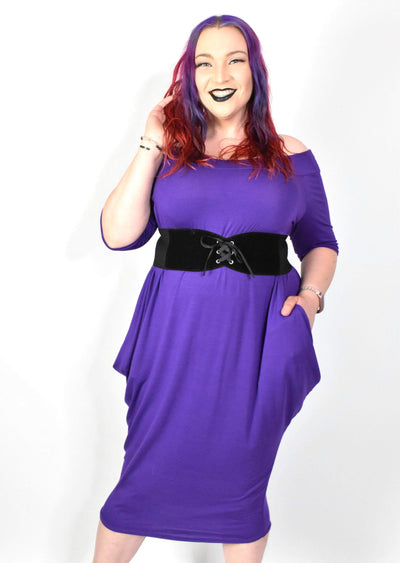 Purple Bardot Slouch Midi Dress